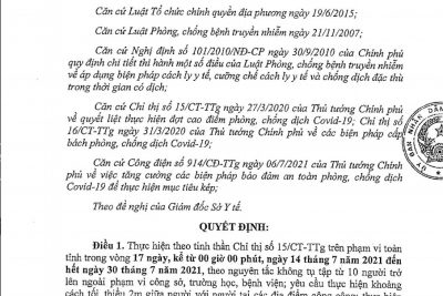 Quyết định số 1729/QĐ-UBND tỉnh Kiên Giang, ngày 13/7/2021 về việc áp dụng các biện pháp cấp bách phòng, chống dịch bệnh Covid-19 trên địa bàn tỉnh Kiên Giang