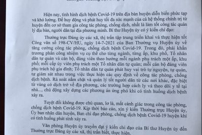 Công văn số 66-CV/VPHU huyện Vĩnh Thuận, ngày 15/07/2021 về việc truyền đạt ý kiến chỉ đạo của Bí thư Huyện ủy